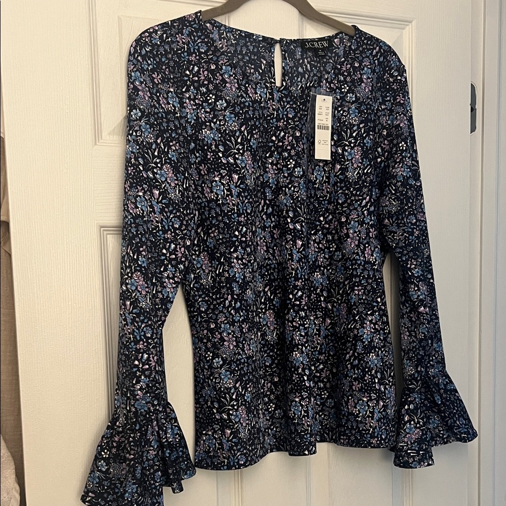 J. Crew Women's Floral Blouse - Black and Blue